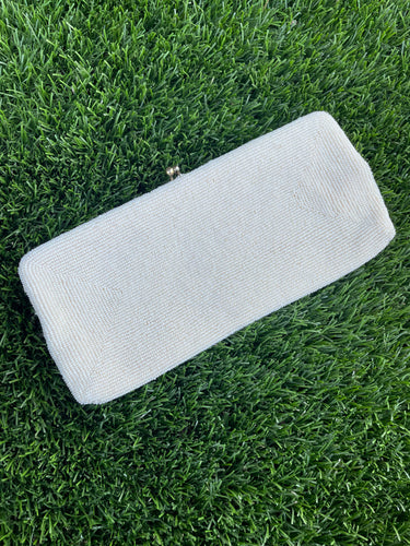 1960’s White Beaded Envelope Clutch with Bow Design
